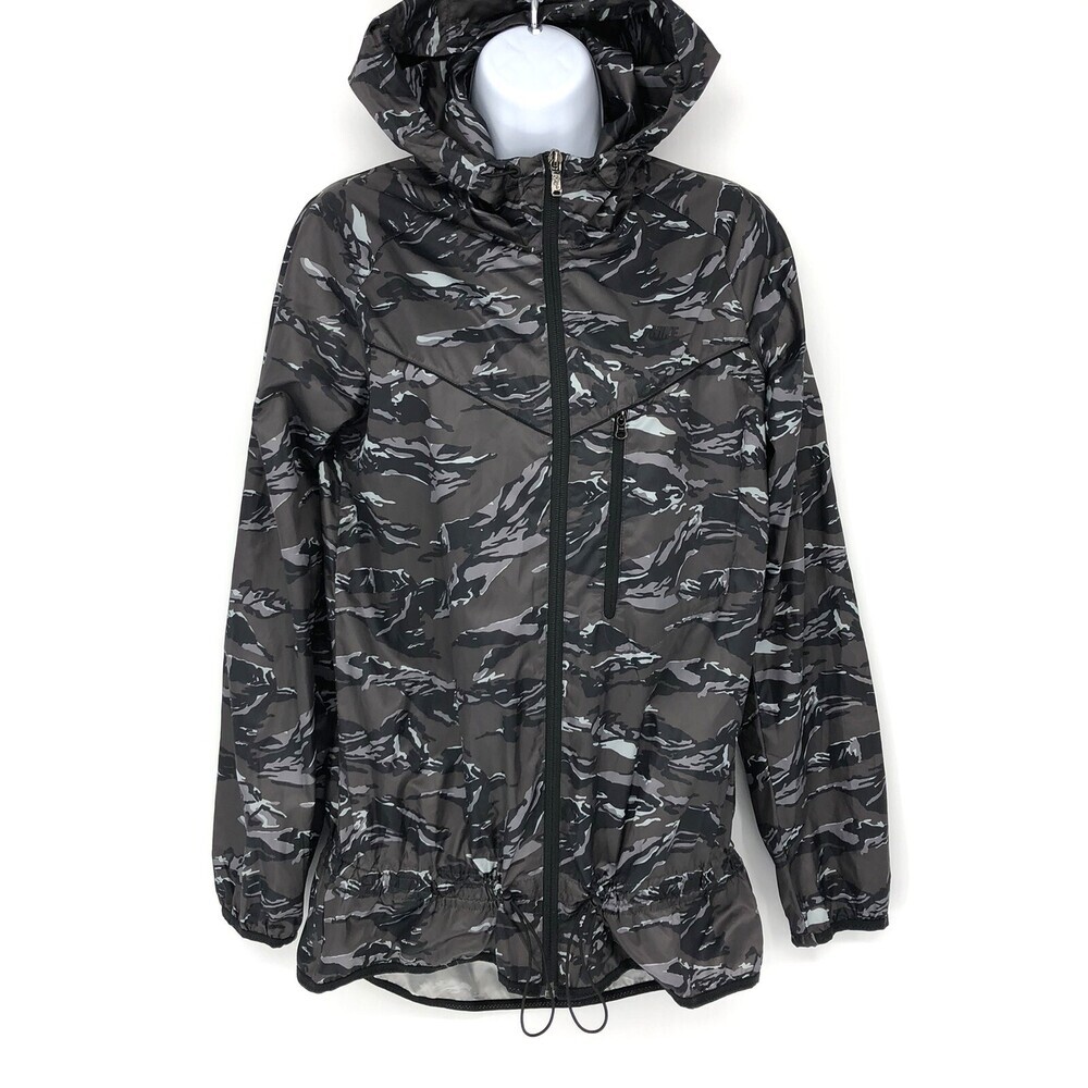 Nike Packable Camouflage Hooded Windbreaker Full Zip Trail Running Jacket Small